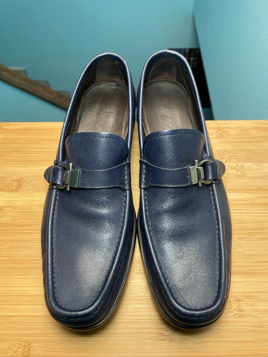 Salvatore Ferragamo Gancini Bit Loafers Mens 8.5 D Navy Blue Leather Italy EUC! main image 8